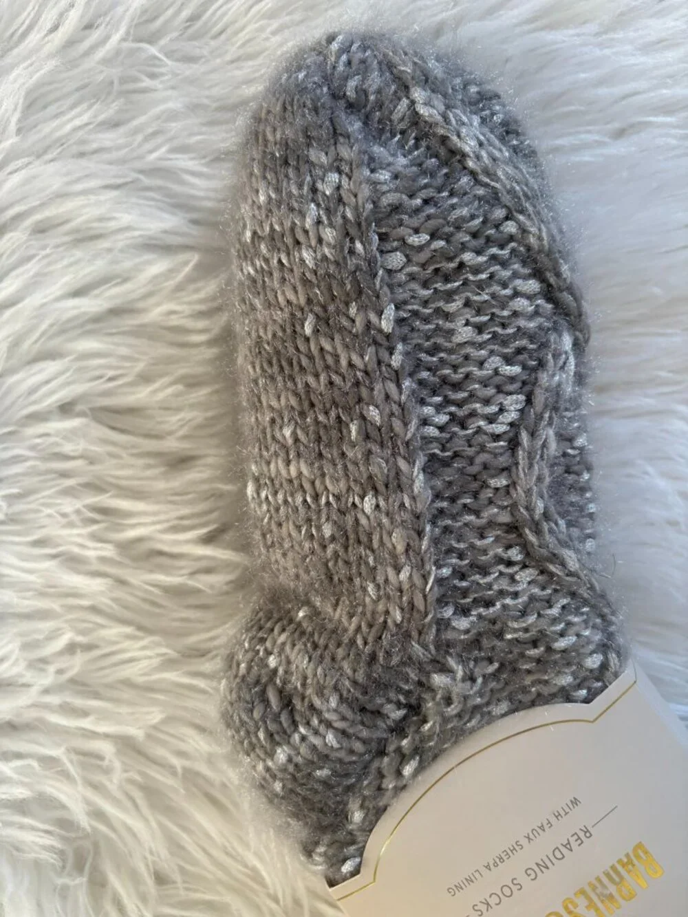 NWT Barnes & Noble Reading Socks Faux Sherpa Lining Knit Fuzzy Metallic 9-11